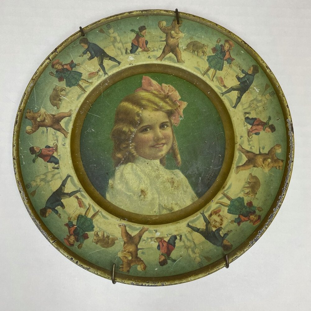 Antique Vintage Tin Plate 1907 Union Pacific Tea Co. Advertising Children Bears